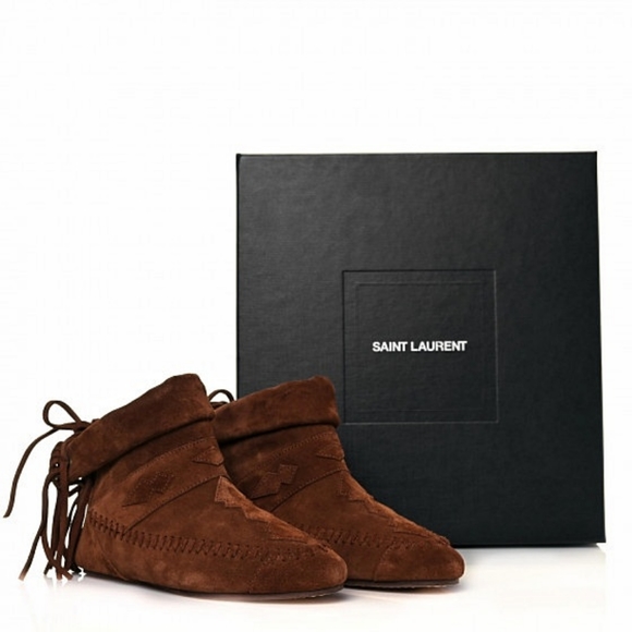 Saint Laurent Paris Nino Fringe Whip Stitch Leather Moccasin Bootie - Picture 2 of 6